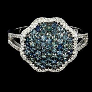 925 Sterling Silver Ring Sz 7  with Natural Blue Sapphire & White Topaz Gems